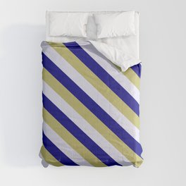 [ Thumbnail: Blue, Dark Khaki & Lavender Colored Lined/Striped Pattern Comforter ]