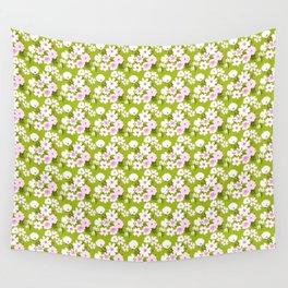 Mid-Century Modern Wildflower Field Pink and Green Wall Tapestry