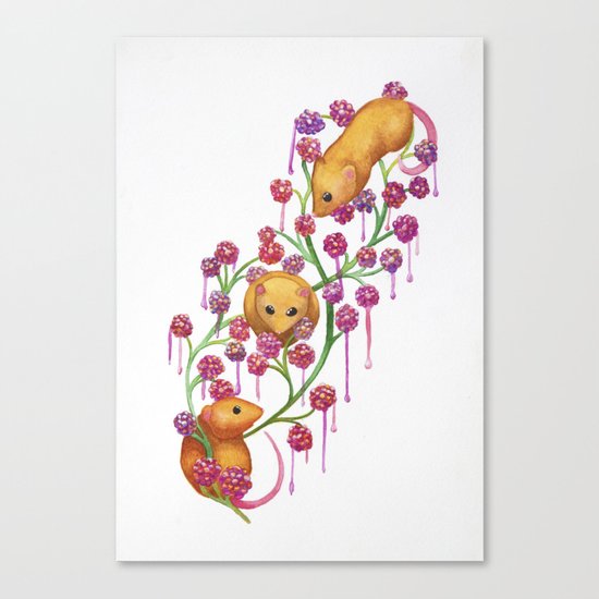Watercolour Mice in the Bush Canvas Print