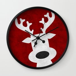 Christmas reindeer red marble Wall Clock