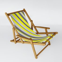 [ Thumbnail: Dim Grey, Yellow & Light Gray Colored Stripes/Lines Pattern Sling Chair ]