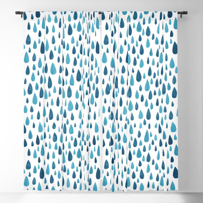 Blue Raindrops Blackout Curtain