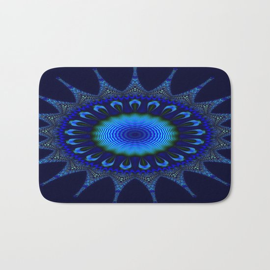 Blue kaleidoscope fractal star Bath Mat
