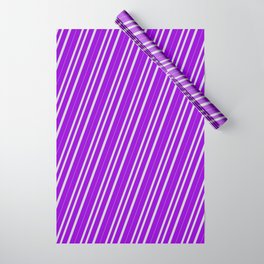 [ Thumbnail: Dark Violet & Light Grey Colored Pattern of Stripes Wrapping Paper ]