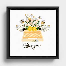 Bee You Typewriter Wildflowers Design Framed Canvas