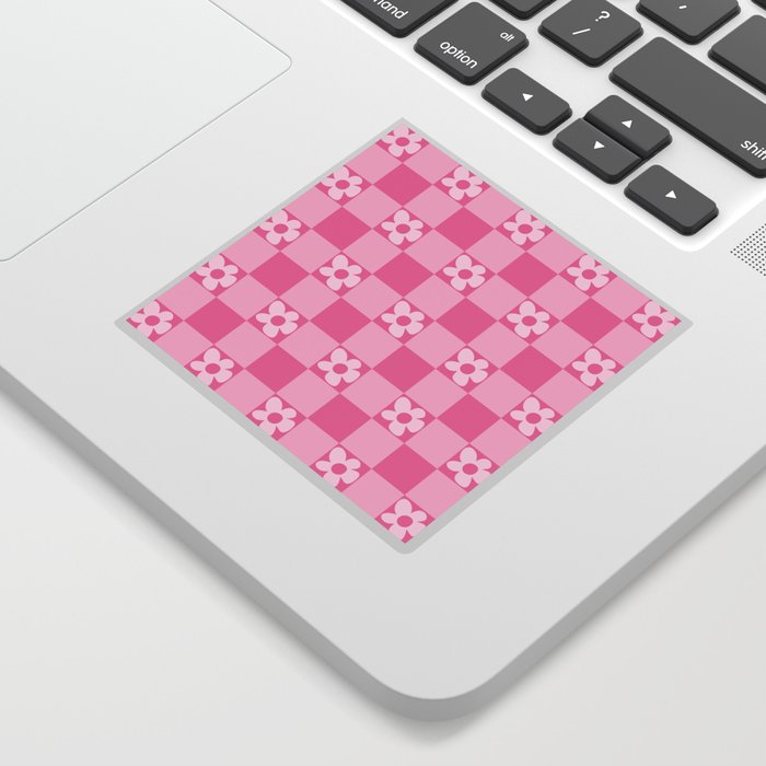 Pink Check Pattern With Flowers Sticker