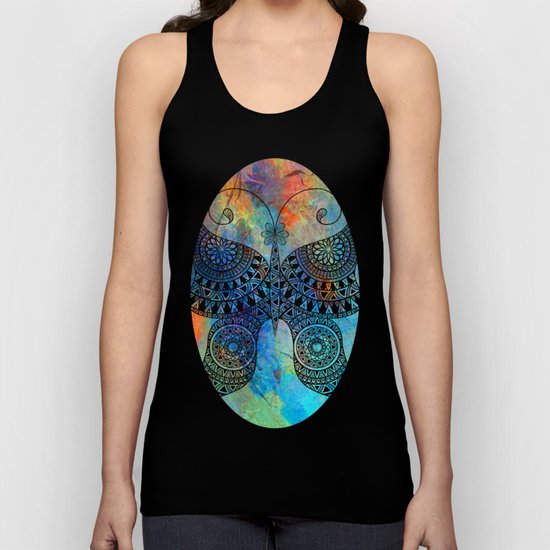 Drawn Butterfly on Colors Unisex Tank Top