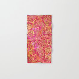 Hot Pink and Gold Baroque Floral Pattern Hand & Bath Towel