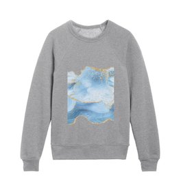 Blue & Gold Glitter Agate Texture 05 Kids Crewneck