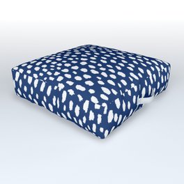 Handmade polka dot brush strokes (white/navy blue) Outdoor Floor Cushion
