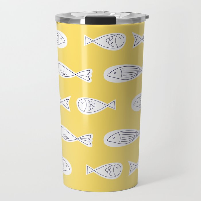 Little Fishes Pattern Yellow Background Travel Mug