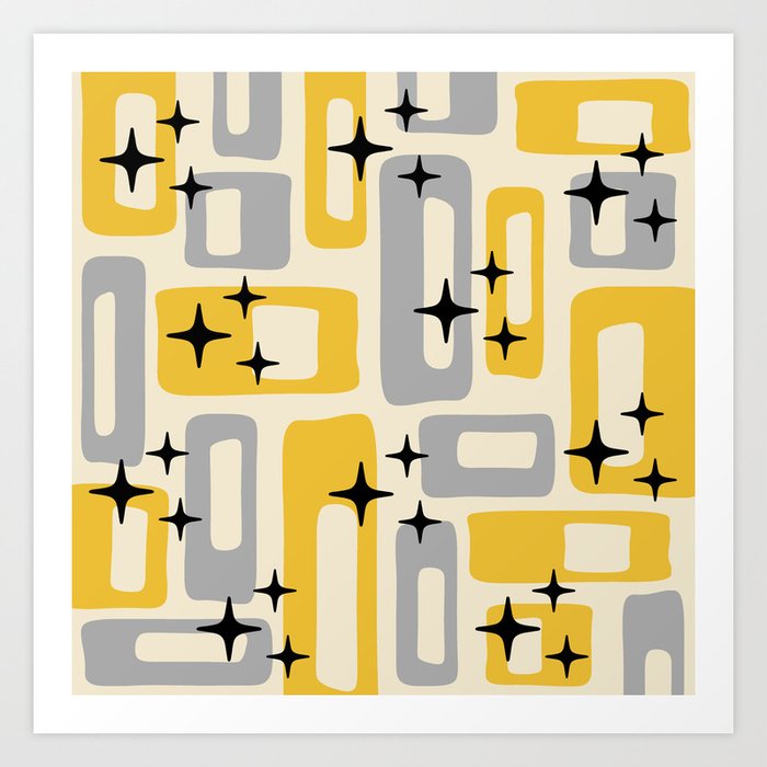 Retro Mid Century Modern Abstract Pattern 226 Yellow And Gray Art