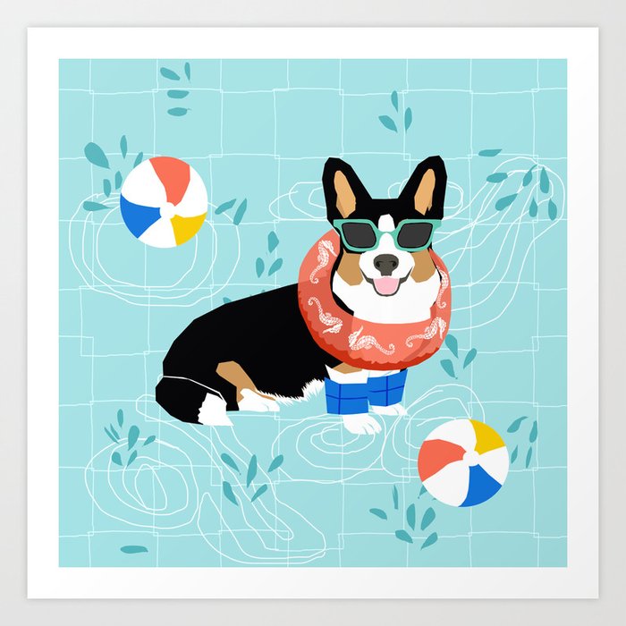 Tricolored Corgi Pool Party cute corgi dog design pool party