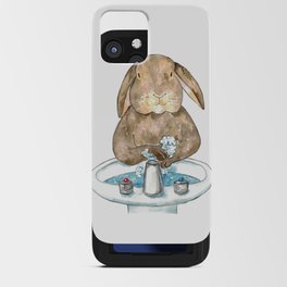 Rabbit washing hands bath watercolor painting iPhone Card Case