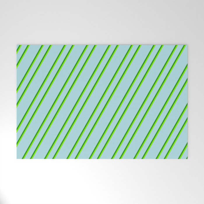 Powder Blue, Forest Green & Chartreuse Colored Lines Pattern Welcome Mat