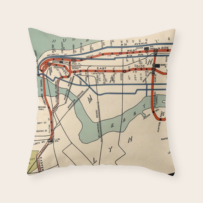 Vintage NYC Subway Map (1918) Throw Pillow by BravuraMedia Society6