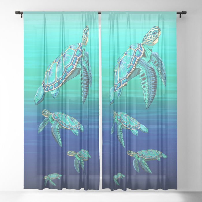 Sea Turtle Turquoise Oceanlife Sheer Curtain