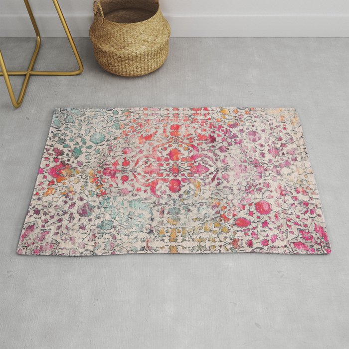 N258 - Vintage Glam Farmhouse Boho Traditional Floral Moroccan Style Rug