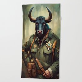 Bull dressed as a Forest Ranger No.1 Beach Towel