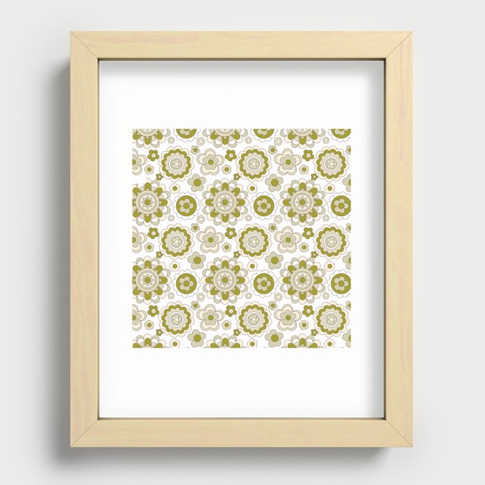 Green 60s 70s Retro Flowers Recessed Framed Print