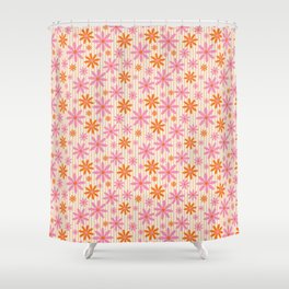  Retro 70s Groovy Daisy Pattern with Stripes, Hot Orange and Pink Shower Curtain