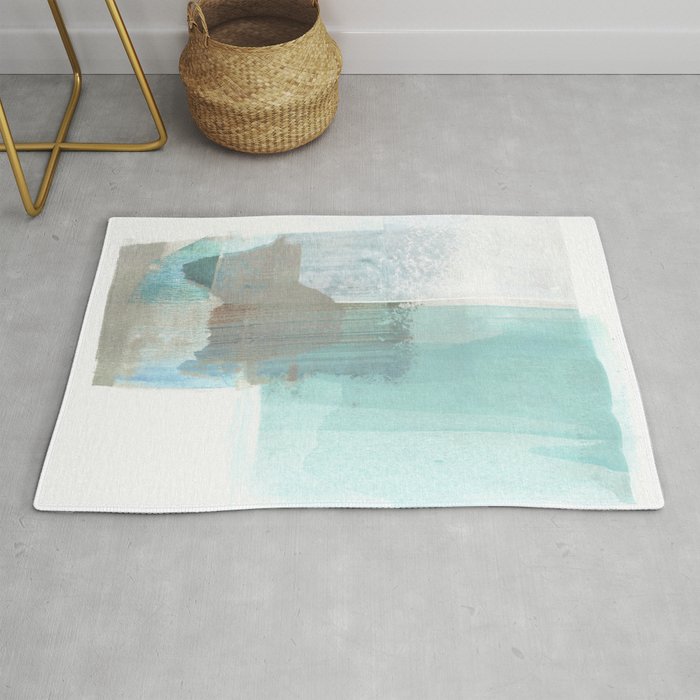 Glacial - Turqoise Blue and Brown Abstract Watercolor Painting Rug