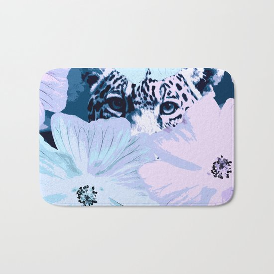 Behind the scenes - big cat hiding behind the flowers - lovely colors Bath Mat