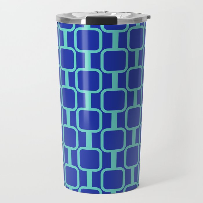 Mod Links Mid Century Modern Geometric Pattern Blue Aqua Travel Mug