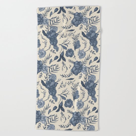 Blue Floral Pattern Beach Towel