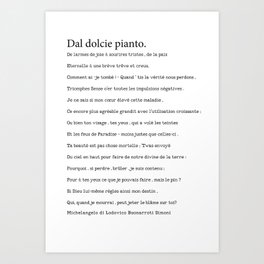 Loves Excuse - French Itallian Script Dal dolcie pianto Art Print | Blackandwhite, Love, Popart, Typography 