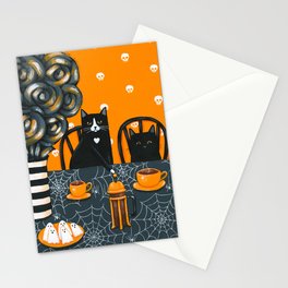 Halloween French Press Coffee Cats Stationery Card