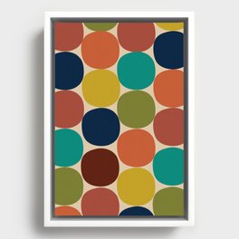 Mod Dots Midcentury Modern Pattern in Mid Mod Turquoise, Orange, Olive, Blue, Mustard, and Beige Framed Canvas