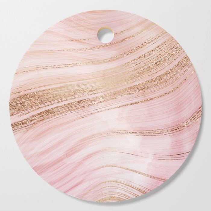 Blush Pink And Gold Mermaid Marble Waves Cutting Board
