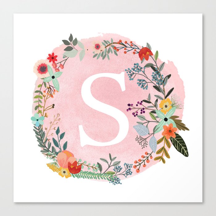 Flower Wreath With Personalized Monogram Initial Letter S On Pink
