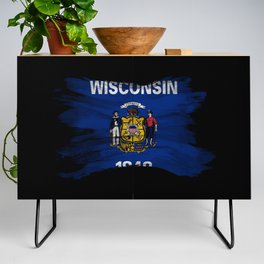 Wisconsin state flag brush stroke, Wisconsin flag background Credenza