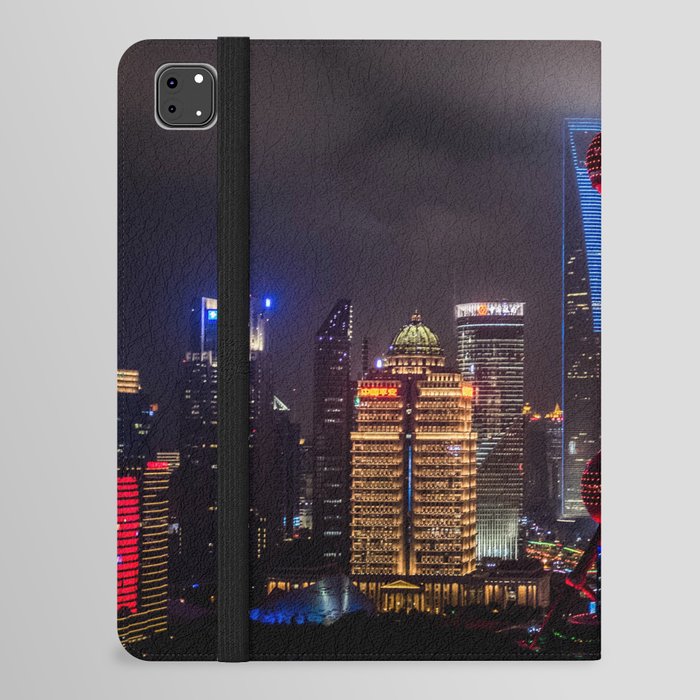 China Photography - Tall Lit Up Skyscrapers In Down Town Shang Hai At Night iPad Folio Case