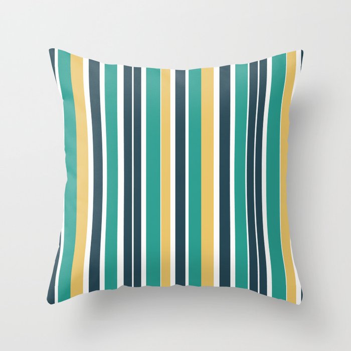 Color Block Stripes Grey, Green and Yellow Ochre Throw Pillow