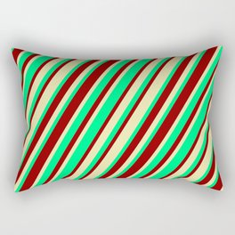 [ Thumbnail: Green, Dark Red & Pale Goldenrod Colored Stripes Pattern Rectangular Pillow ]