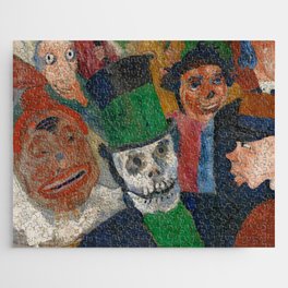Ensor's skeleton; Christ's entry into Brussels grotesque art skull portrait painting surrealism by James Ensor  Jigsaw Puzzle