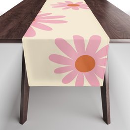 70s Hand Drawn Flower Power Florals in Pink & Beige Table Runner