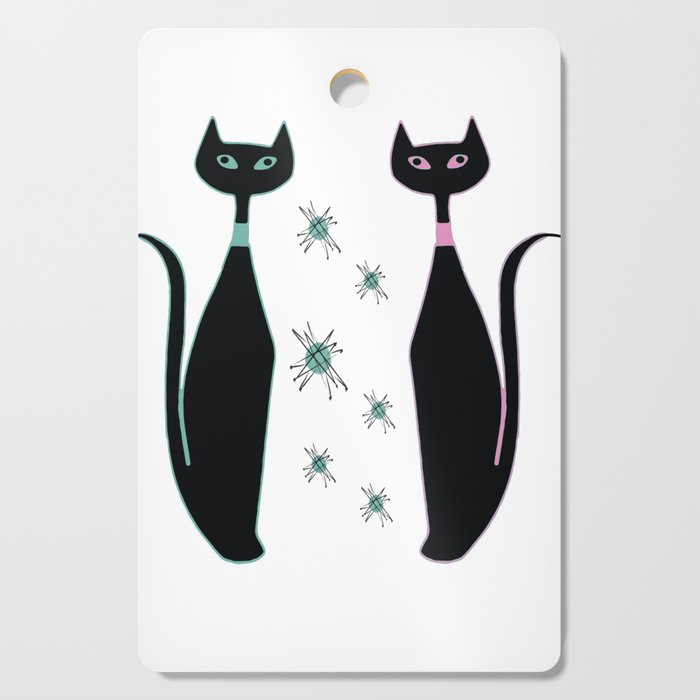 Pink and Turquoise Retro Cat Meet Cutting Board