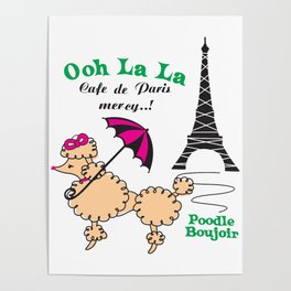 Poodle Cartoon Vector Illustration Paris Near Poster