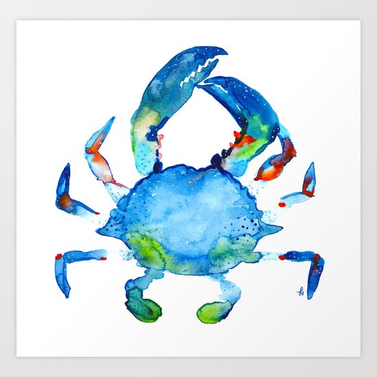 Blue Claw Crab - Nautical - Summer - Ocean - Sea Life Art Print