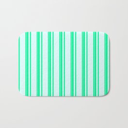 [ Thumbnail: Green & Light Cyan Colored Lines Pattern Bath Mat ]