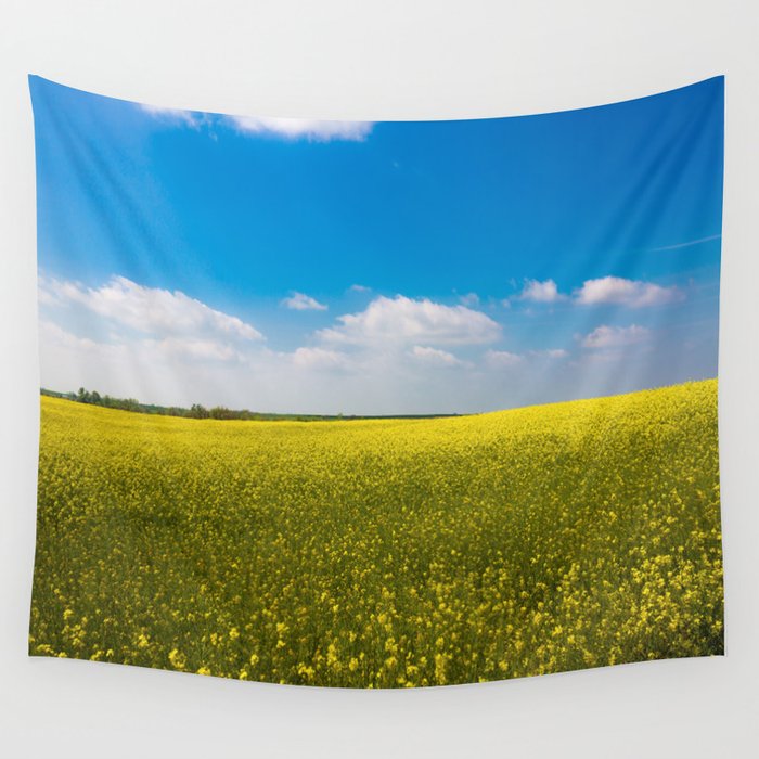 Drifting Days - Blissful Spring Day of Blue Skies and Yellow Canola Fields Wall Tapestry