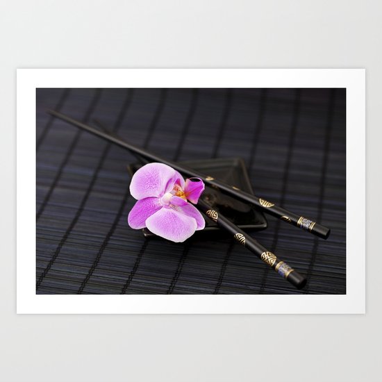 Zen pink Orchid flower on black Art Print