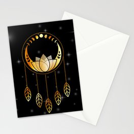Mystic lotus dream catcher with moons and stars gold Stationery Card