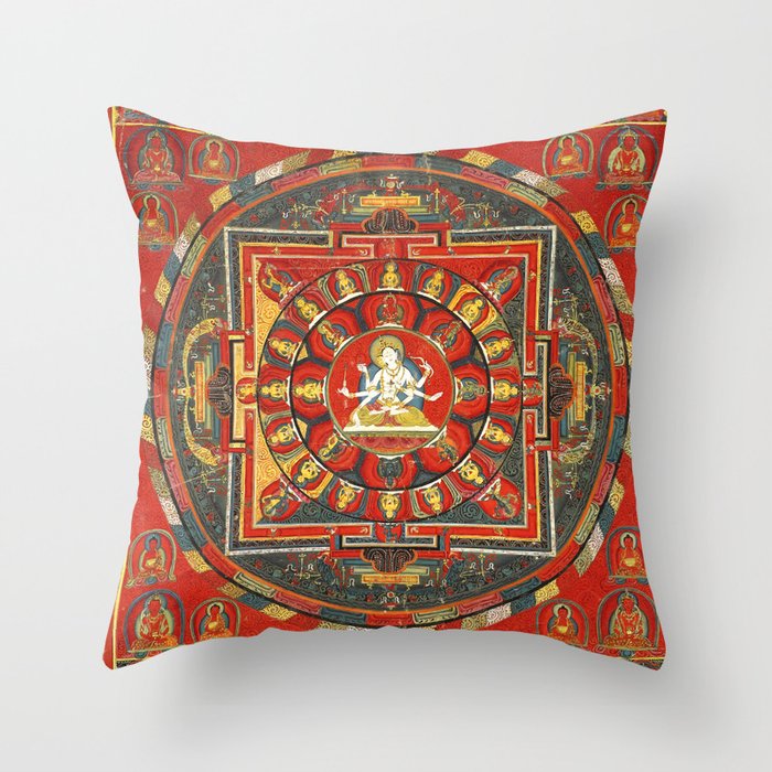 Tibetan Mandala of Ushnishavijaya Thirty-three Deity Throw Pillow