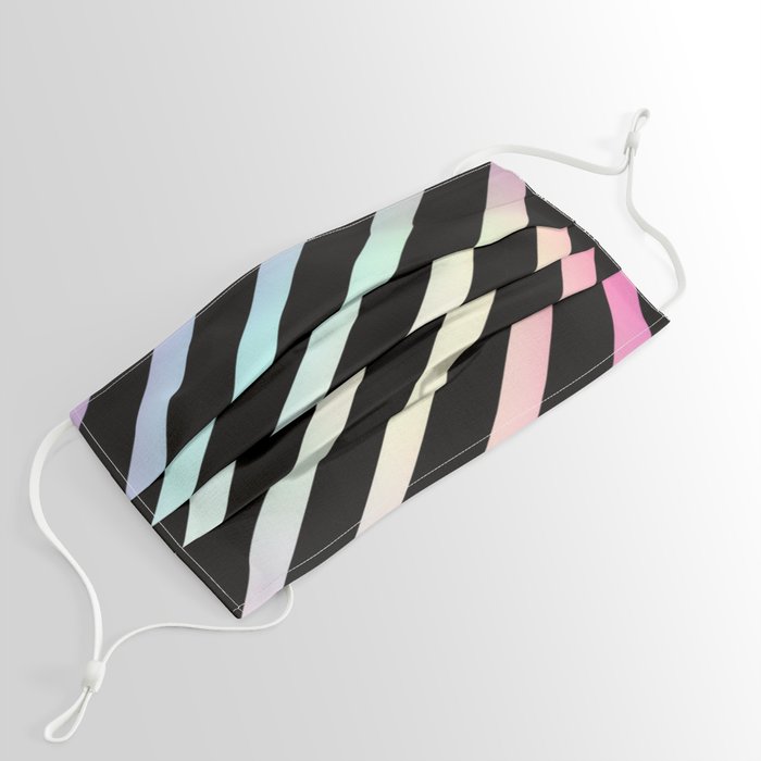 Diagonal Rainbow Stripes on Black Pink Aqua Lavender Face Mask