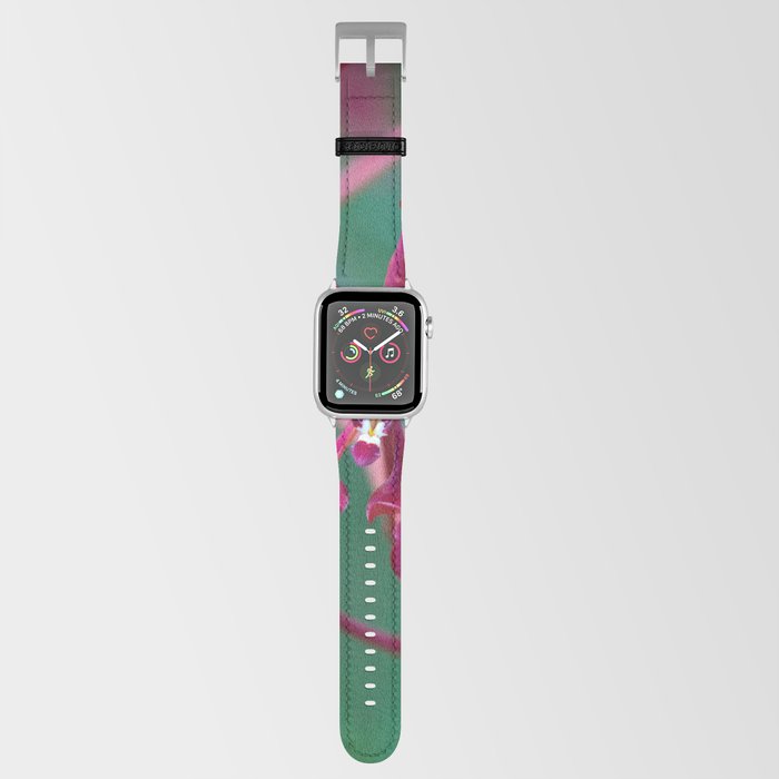 Exotic Red Orchid In Green Apple Watch Band